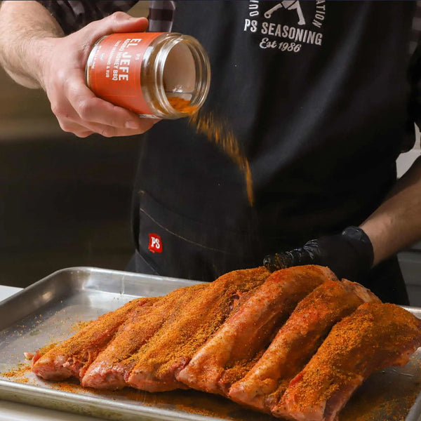 El Jefe - Adobo Honey Taco Seasoning & Rub sprinkled  on ribs