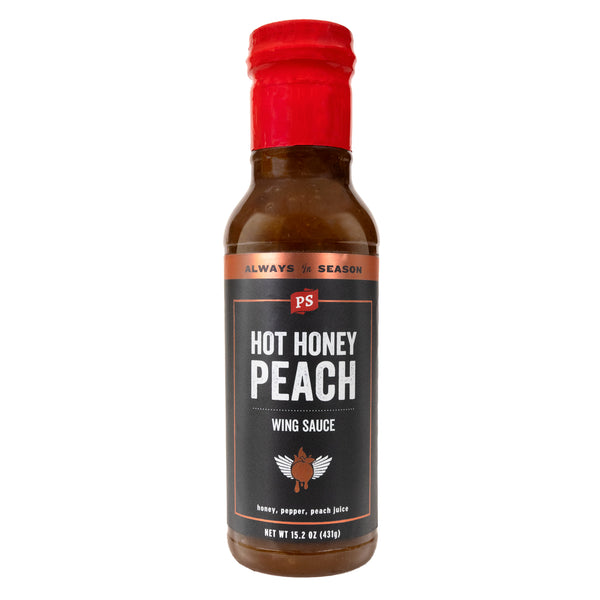 PS Seasoning Hot Honey Peach Wing Sauce — sweet-heat hot honey peach wing sauce for chicken wings and BBQ chicken
