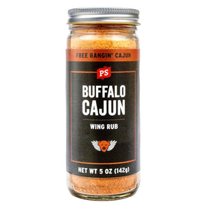 PS Seasoning Buffalo Cajun Wing Rub — Southern Cajun chicken wing dry rub with cayenne, butter, and Creole seasoning in shaker bottle