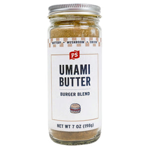 Jar of Umami Butter burger blend on a white background