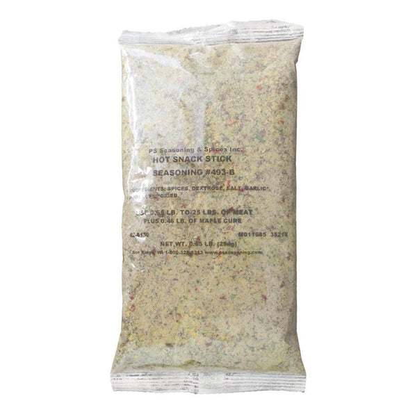 Packaged Hot Snack Stick Seasoning made by PS Seasoning. Ingredients include spices, dextrose, salt, garlic.