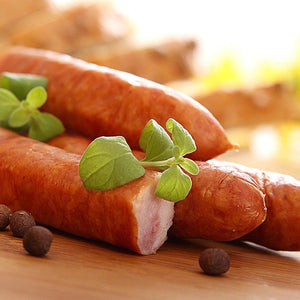Close up of four Ham Sausages